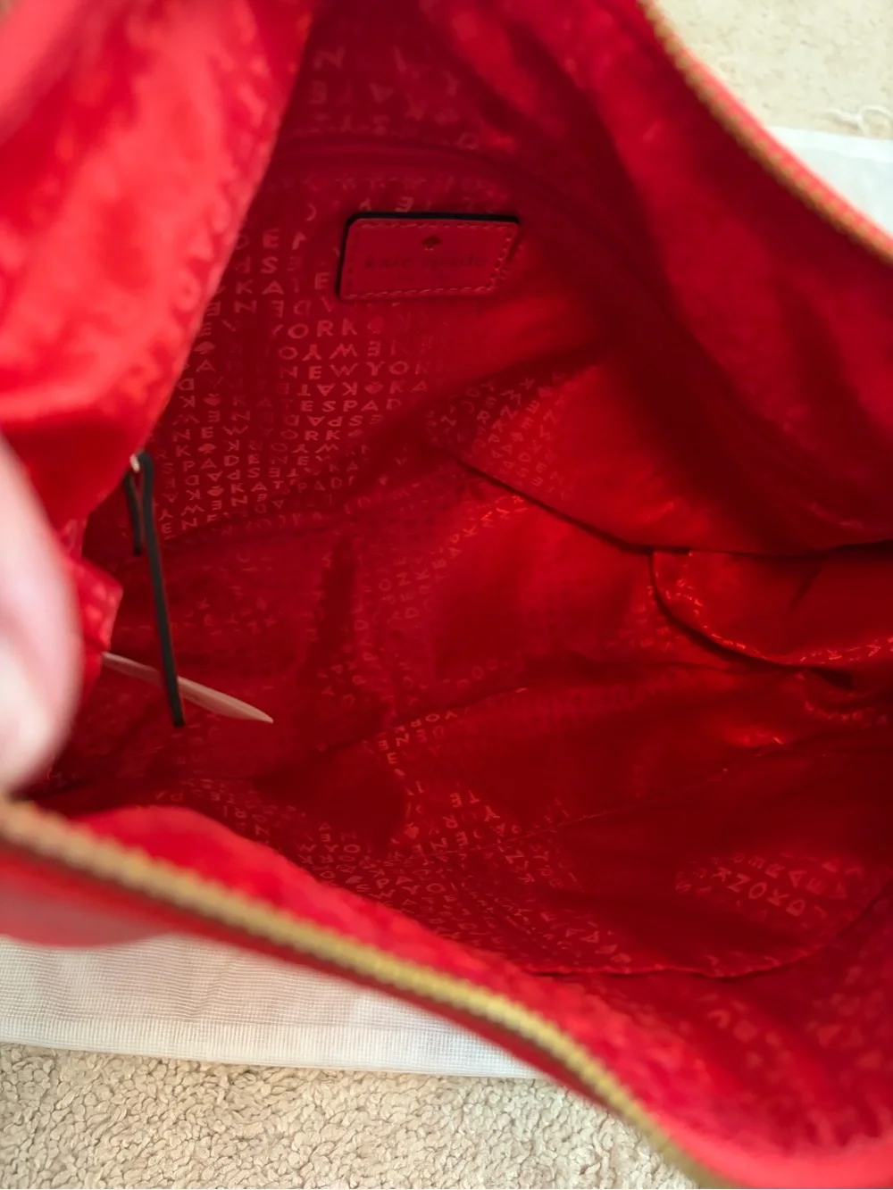 Kate Spade Pine Street Finley Hobo Bag Pebbled Leather Geranium Red Dust Bag EUC